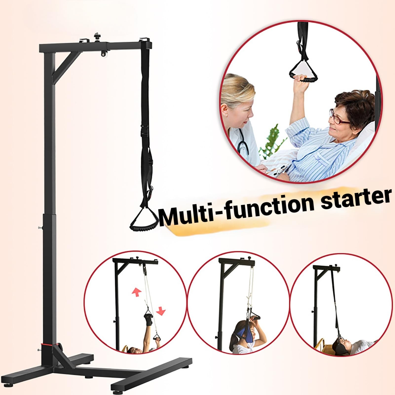 Soporte de Trapecio para Cama de Hospital Barra de Transferencia para Ancianos, Ayuda a la Movilidad, Material Antideslizante, Ideal para RehabilitacióN y Cuidados en Casa