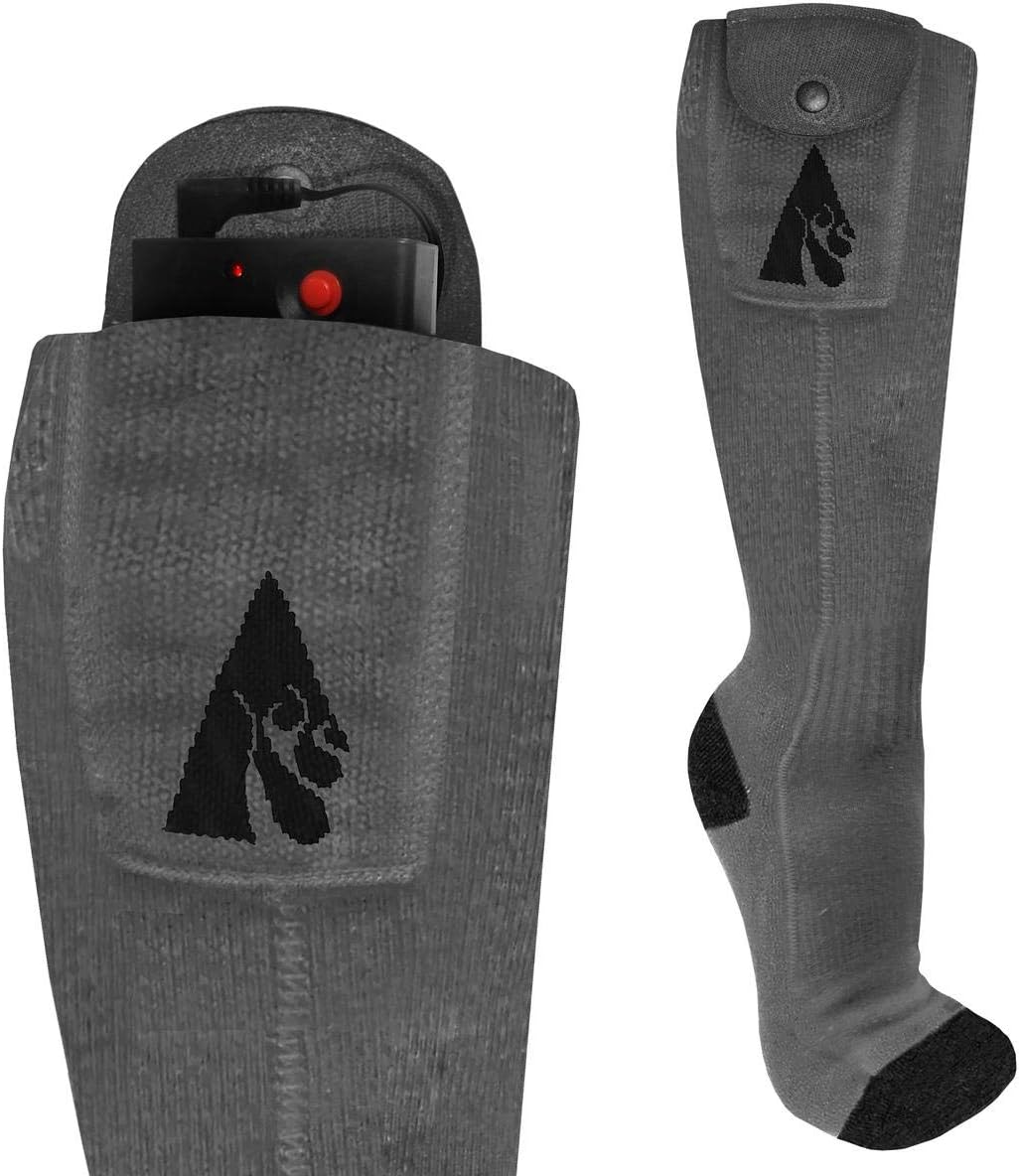 ActionHeat Classic AA Battery Heated Socks for Men and Women Lightweight Cotton Blend Heating Socks with Built-in Heating Panels for Outdoor Winter Activities – S/M, L/XL, XXL – Black and Grey Grey