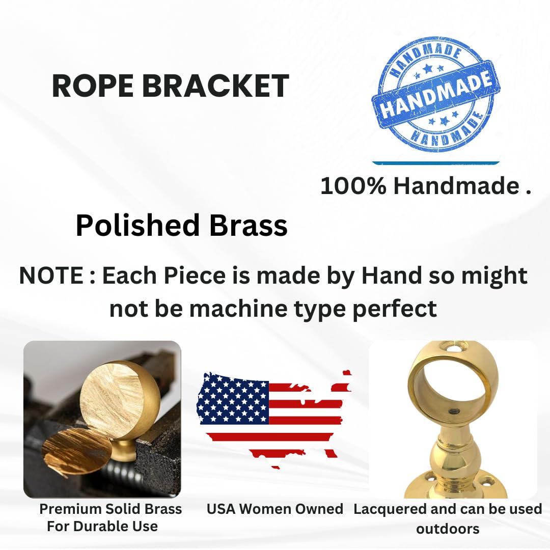 Rope End Bracket | Easy to Install | Weather Proof, Anti-Rust, Rope Rail Support, Heavy Duty | Decks or Docks | Stair Rope End Bracket | Handrails (1 inch, Brass) 1Pc