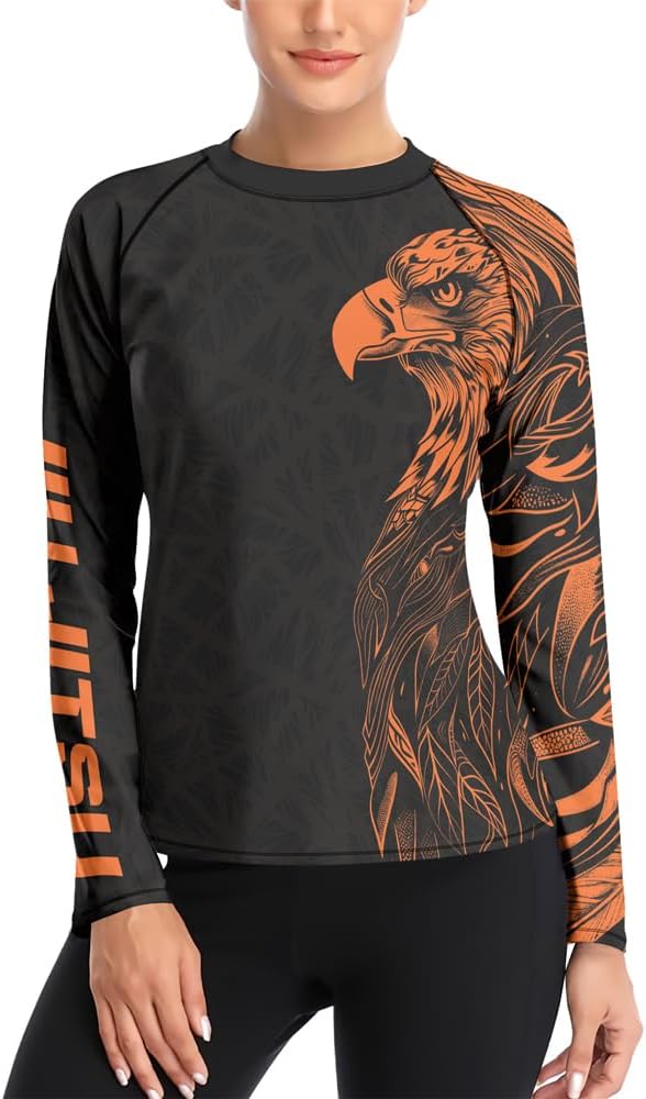 FORMONIES Eagle Women's Grappling Shirt - Long Sleeve Compression Rash Guards for BJJ MMA Combat Training