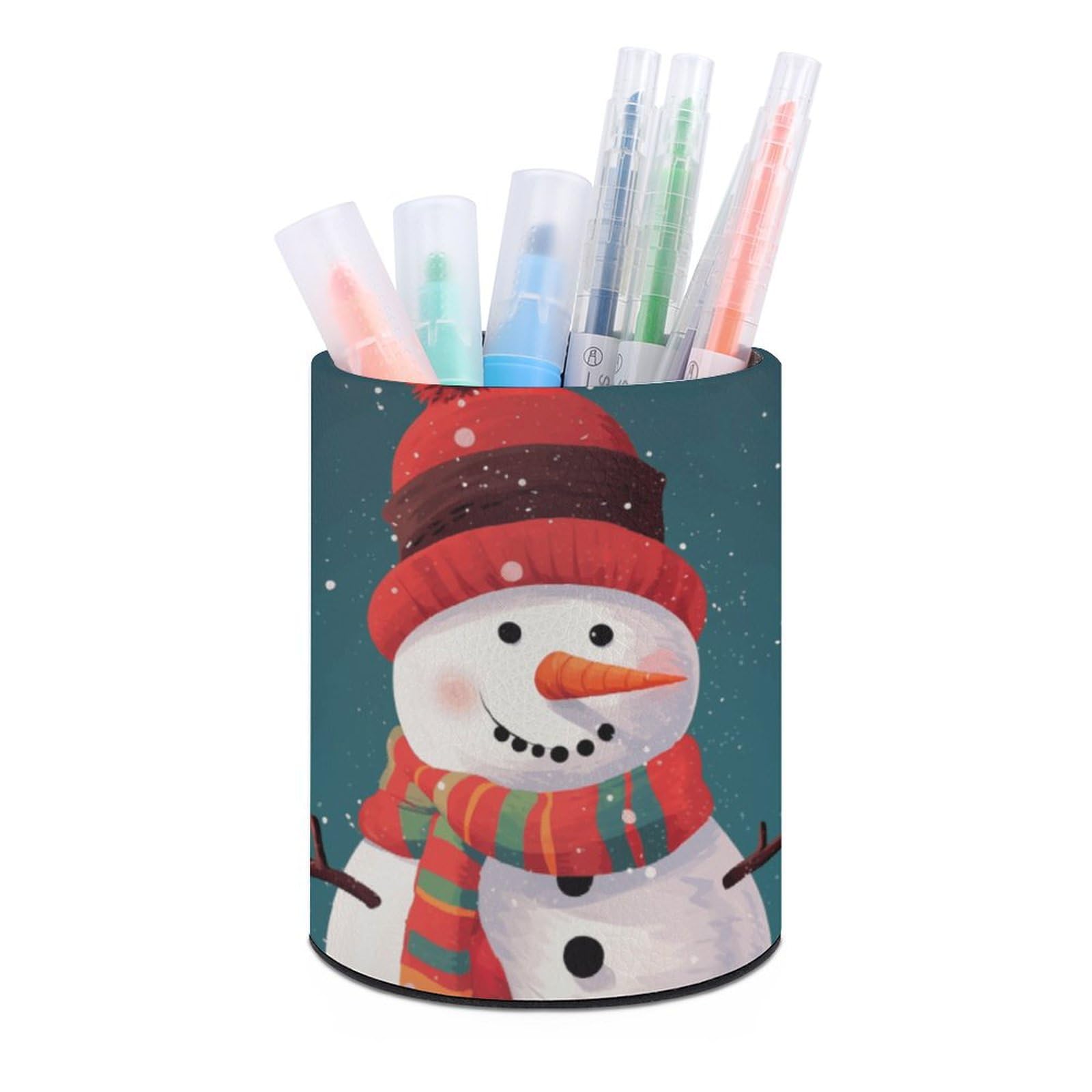 JTREHY - Christmas Snowman Round Pen Holder Storage Box for Home Office Dresser