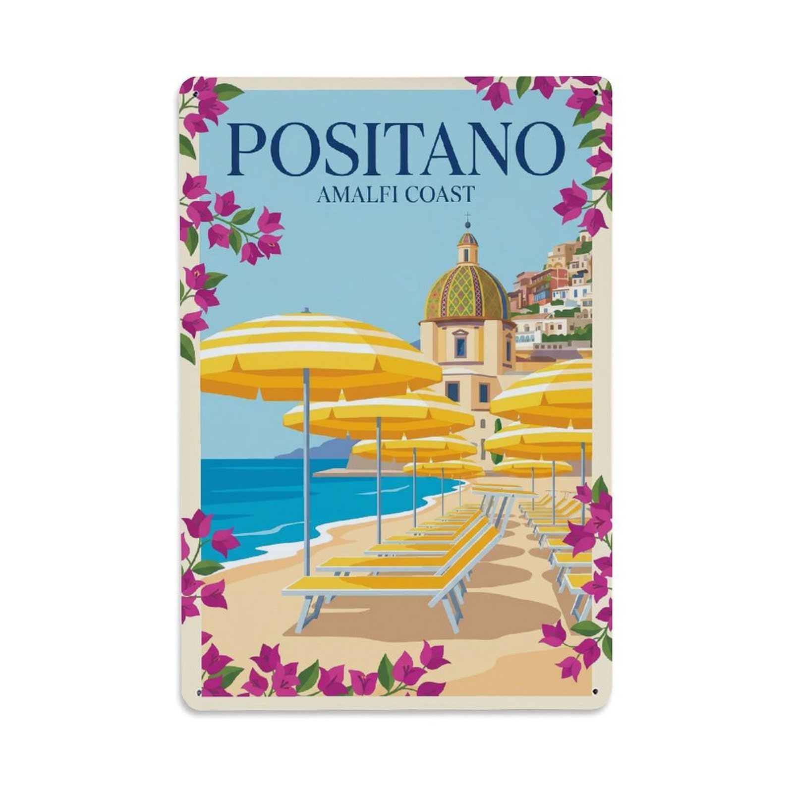 Vintage Travel Positano Italy Blissful Metal Tin Sign Plaque Wall Decor for Cafe, Club Bar, Office, Garden Metal Poster 8x12Inch
