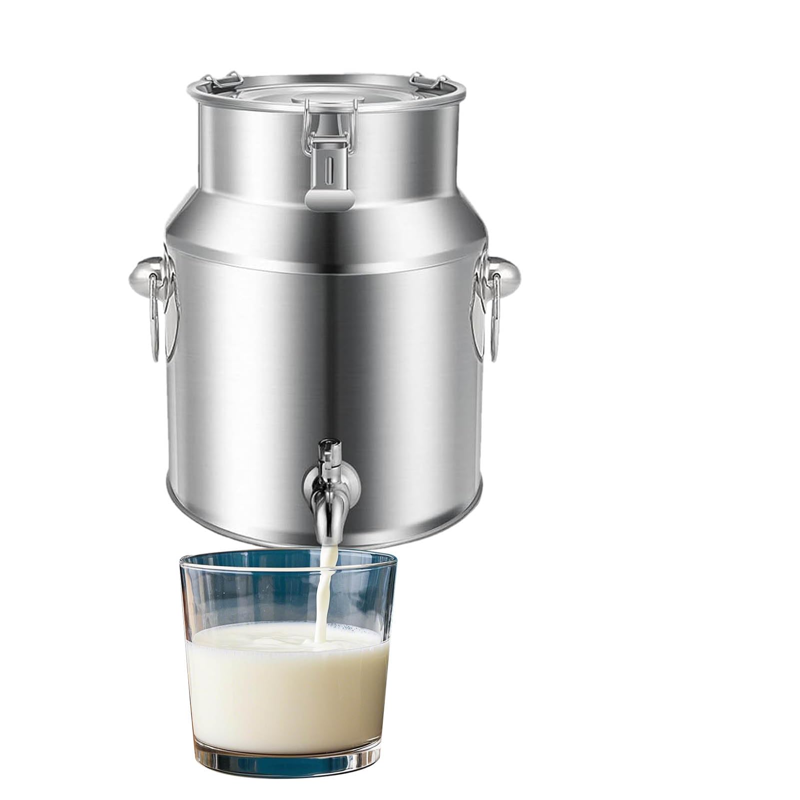 JYBNBBE Stainless Steel Airtight Milk Can with Lid and Faucet 14L Liquid Storage Container for Milk Cream and Beverages Durable and Leakproof Milk Jug (18L)