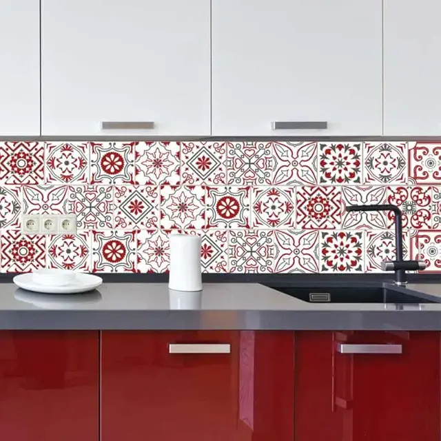 Planche 12 Carreaux Ciment Adhésifs BISKNIGHT - Stickers Décoratifs Mural