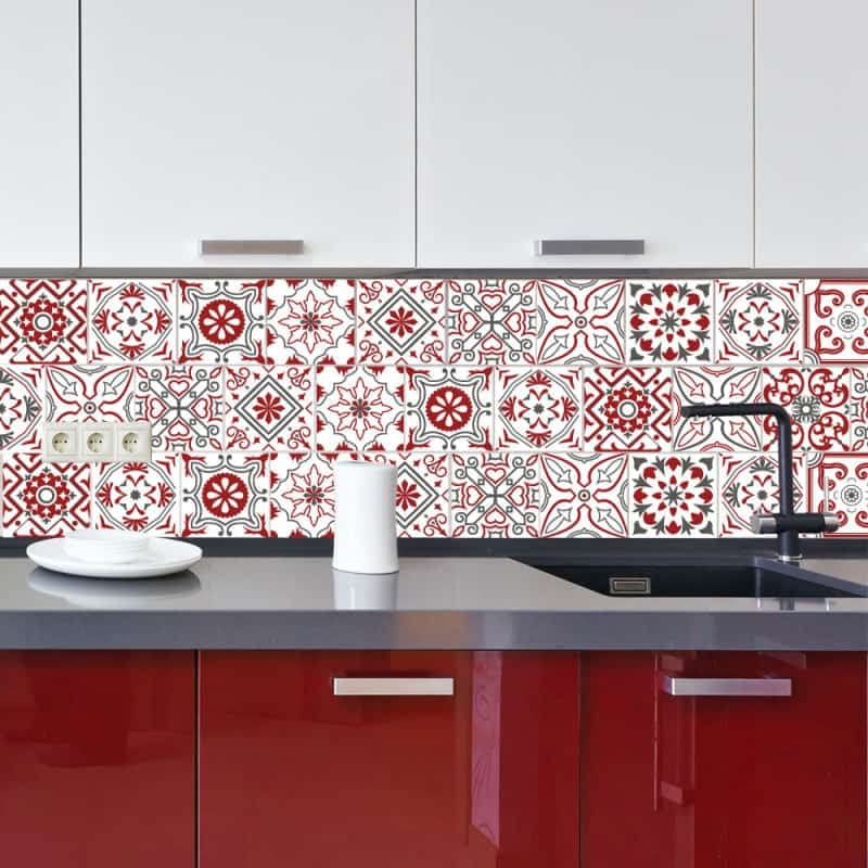 Planche 12 Carreaux Ciment adhésifs BISKNIGHT. Stickers décoratifs. Autocollant Mural