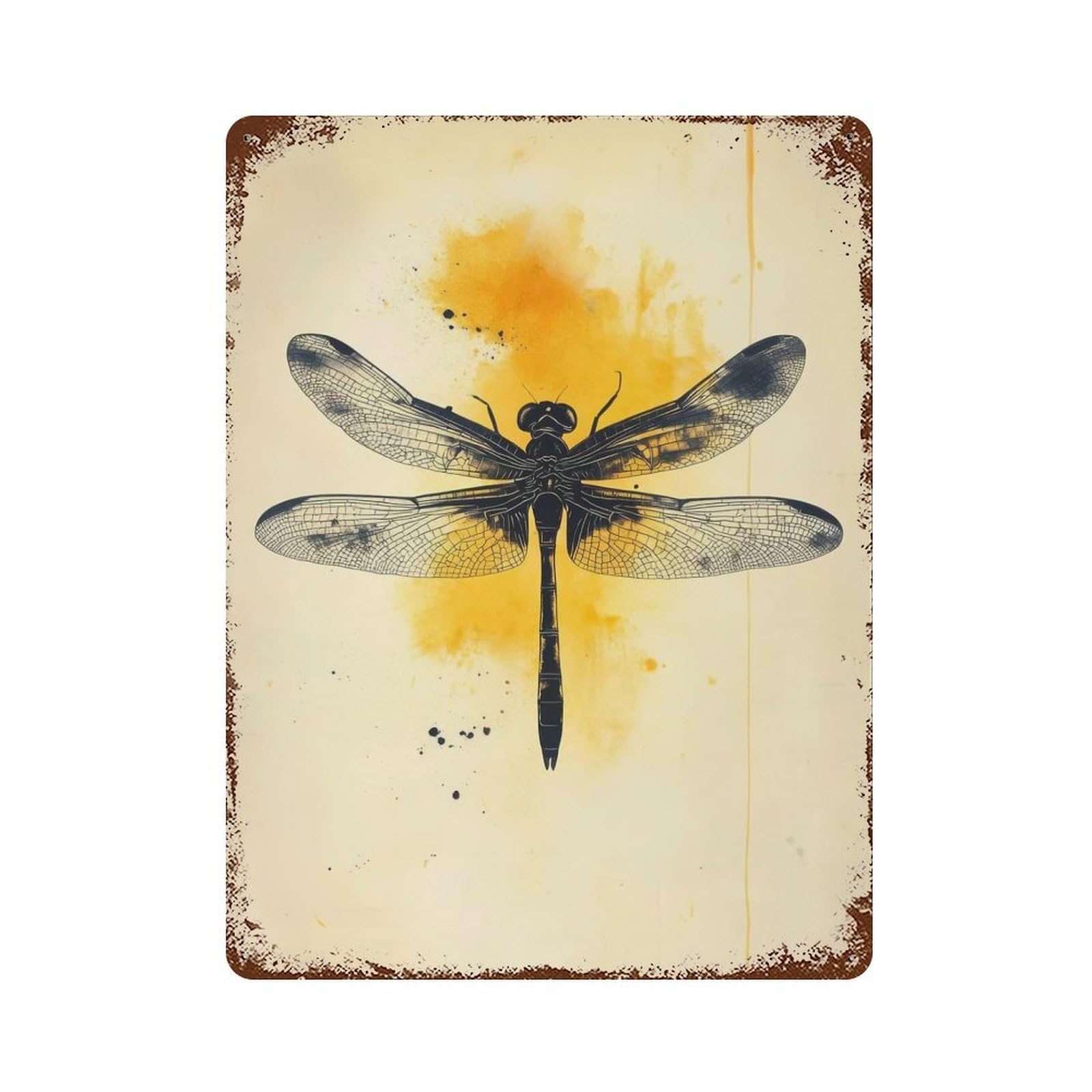 Vintage Rust Metal Sign with Dragonfly Watercolor Art Design 15.7"x11.8", for Shed, Workshop And Garage Wall Decor, Classic Wall Plaque