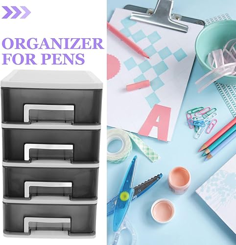 Miniatura 4 de BESPORTBLE Cajones de plástico con 4 cajones de plástico, organizador de almacenamiento de cajones, marco blanco con cajones de escritorio de