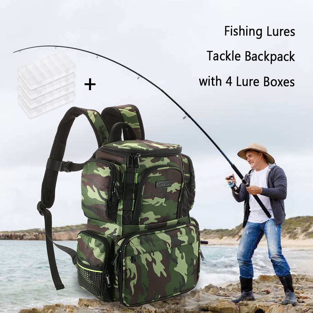 Sac de matériel de pêche Sac à Dos leurres de pêche Sac de Rangement avec 4 boîtes de matériel de pêche