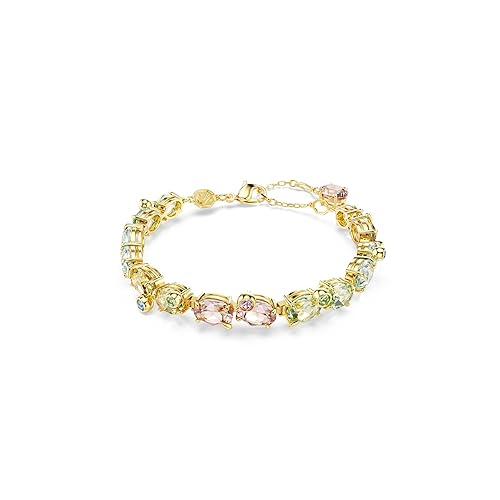Swarovski Gema Tennis bracelet, Mixed cuts, Multicolored, Gold-tone finish