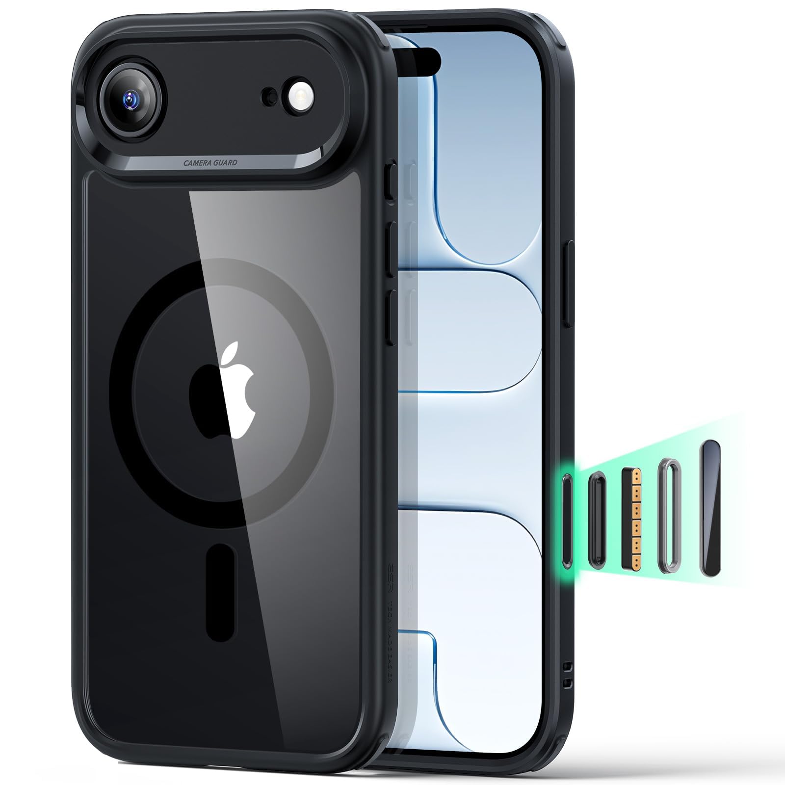 Photo 1 of ESR for iPhone Air Case, Camera Control Cover, Compatible with MagSafe, Shockproof Military-Grade Protection, Magnetic Phone Case for iPhone Air, Classic Hybrid Case, Clear Black