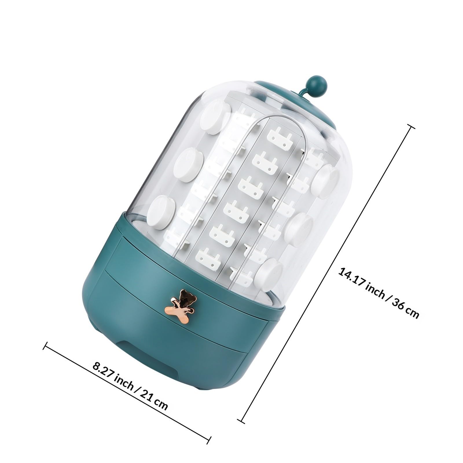 Caja de Anillos Contenedor de Joyas Joyero Giratorio Verde de ABS, Gran Capacidad, Organizador de Cosméticos para Tocador