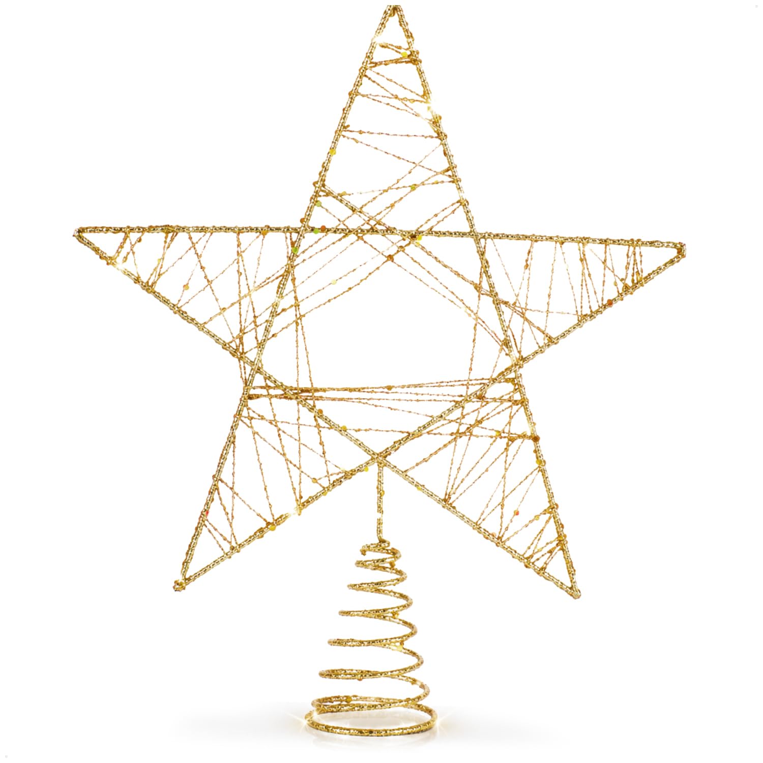 COM-FOUR® Deco Star Christmas - Estrella de decoración navideña de Metal - Poinsettia de pie con Purpurina y Lentejuelas - Copa de árbol de Navidad Dorada (dorado/27cm)