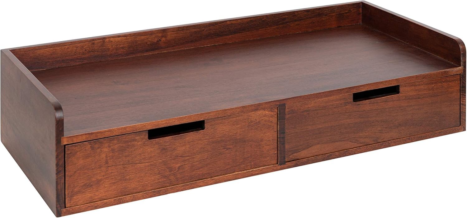 Modern Floating Shelf with Drawers, 28 x 12 x 6.5 inches, Dark Walnut Brown, Chic Floating Storage Console Table or Desk for Wall |-image-44