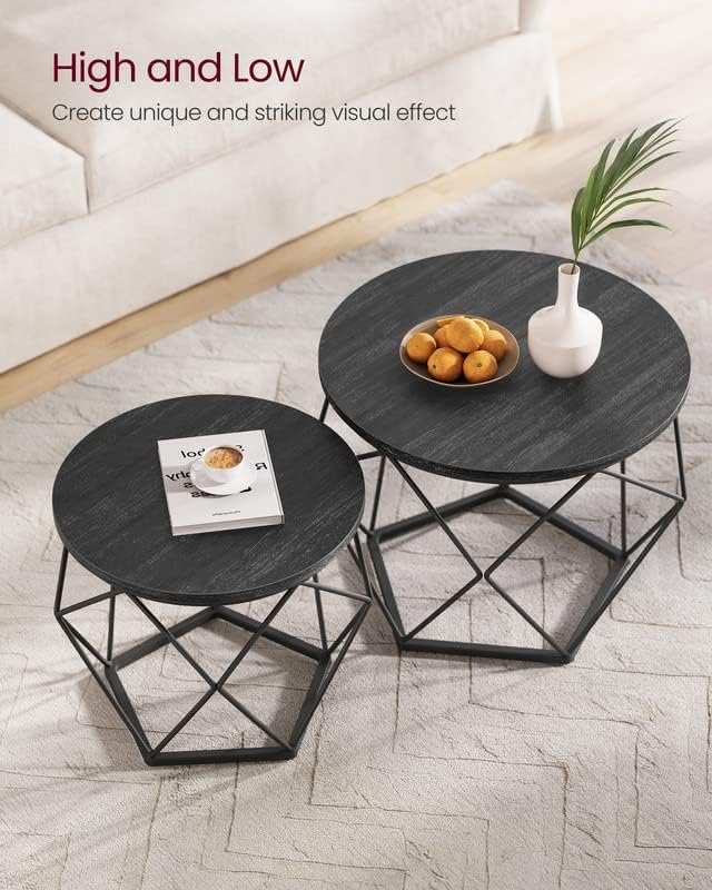 VASAGLE Small Coffee Table Set of 2, Round Coffee Table with Steel Frame, Side End Table for Living Room, Bedroom, Office, Charcoal Gray and Ink Black 19.7”Dia. x 15.7”H Charcoal Gray + Ink Black image 5 of 8 B0BM9QFN6D