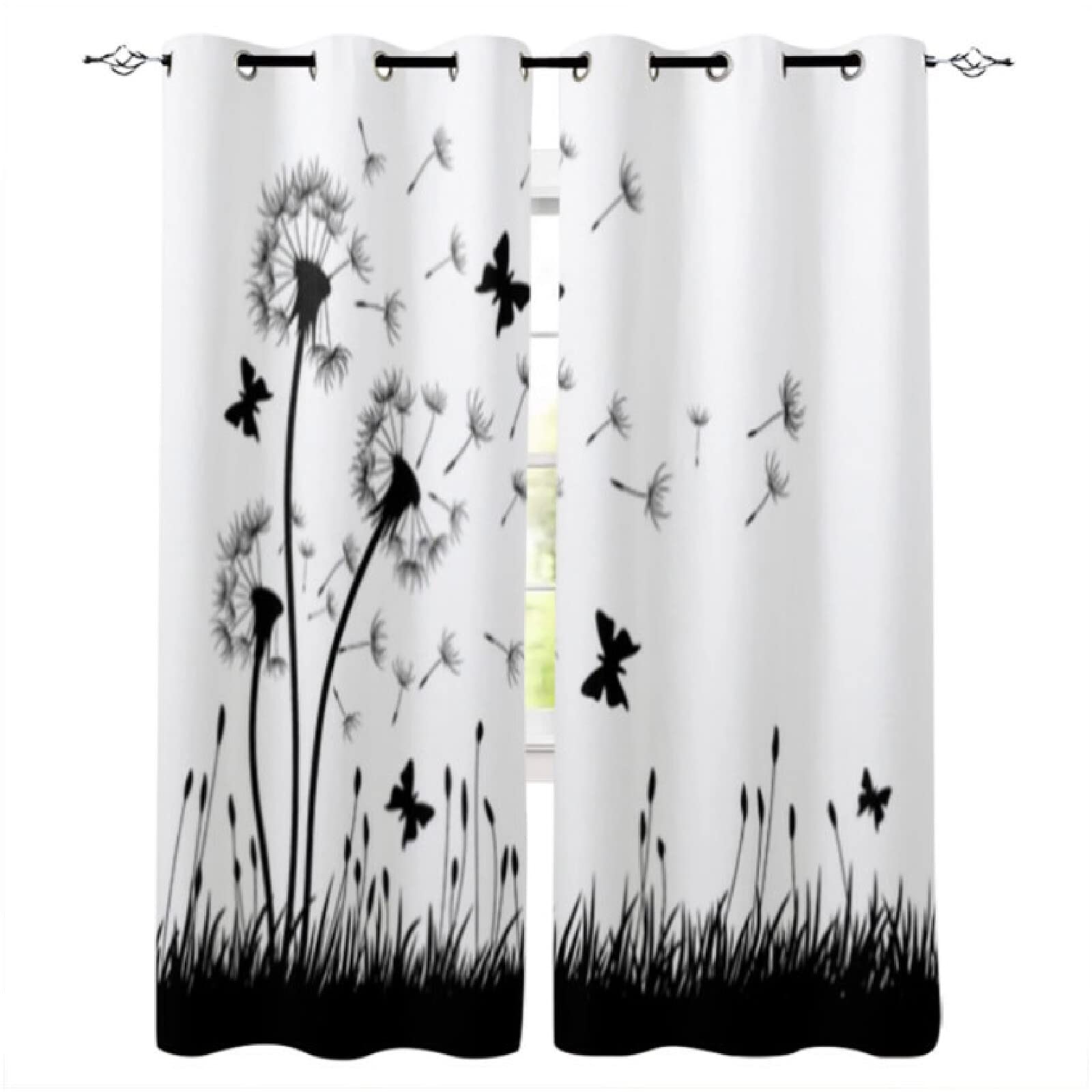 MYQF Cortinas Dormitorio Moderno Mariposa Diente de León Blanco y Negro Cortinas Cortas 3D Cortinas Opacas para Salón Cama Habitación Hotel Oficina Cortinas 150x166cm