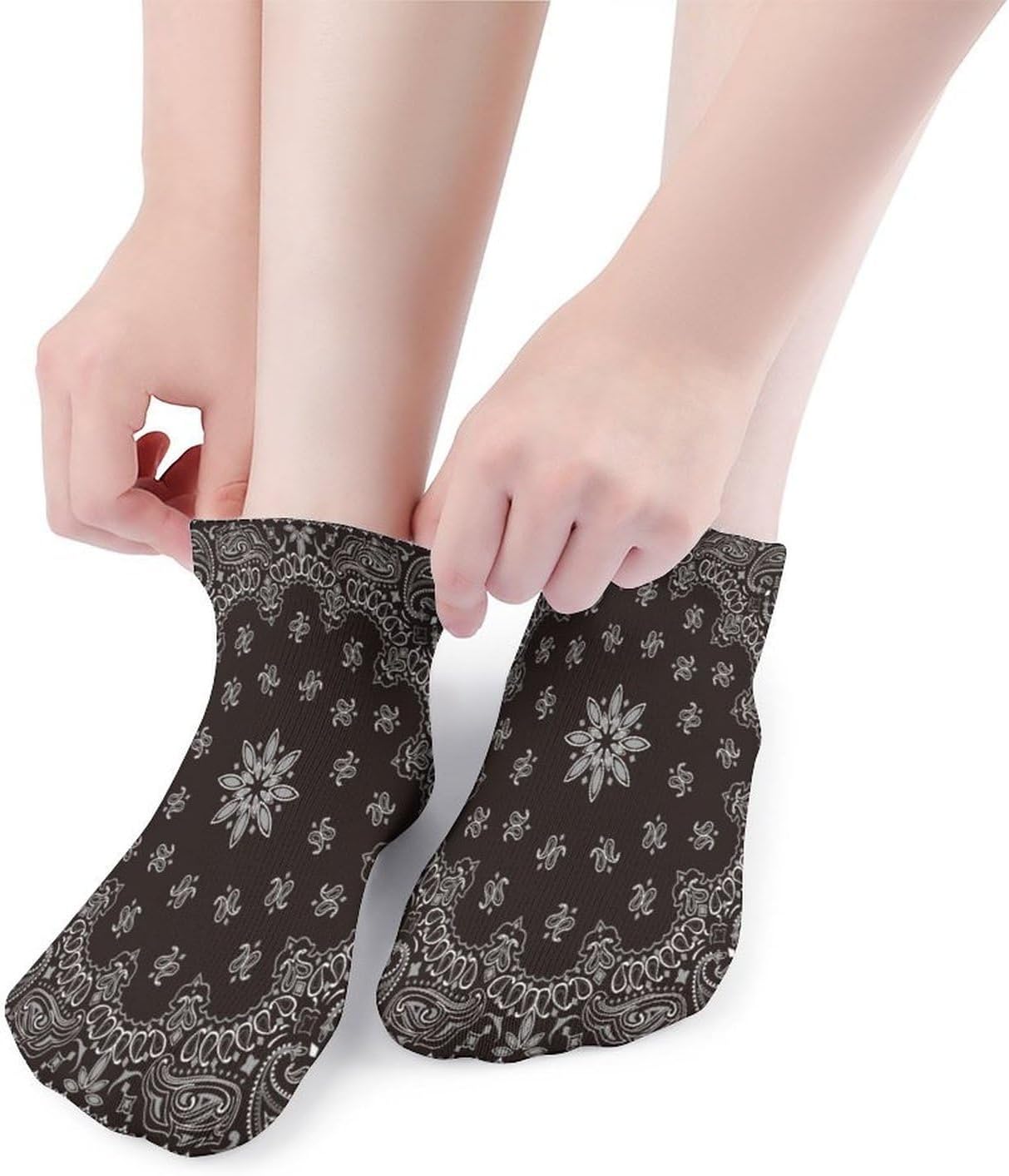 Black Paisley Bandana Ankle Socks for Men Women Low Cut Crew Sock Casual Sports Clothing