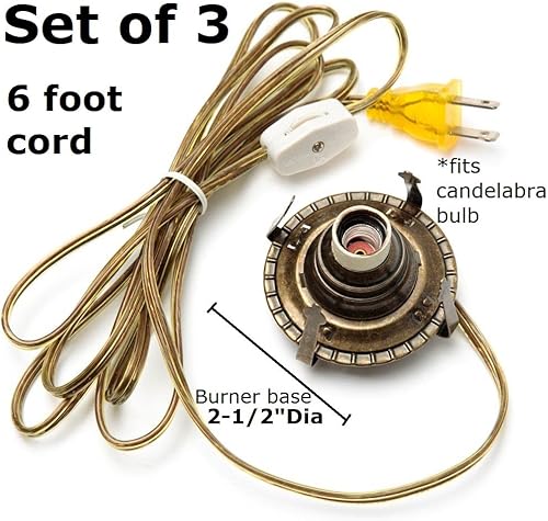 Miniatura 4 de Factory Direct Craft Paquete de 3 kits de cableado de lámpara de quemador de convertidor eléctrico de latón antiguo, kits de iluminación con