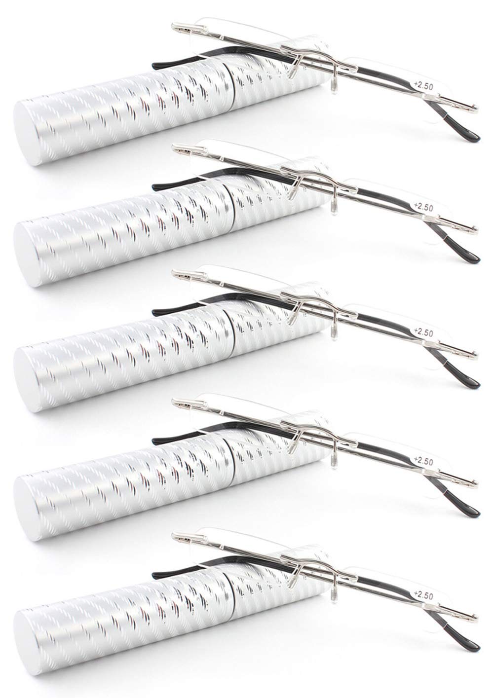 KOOSUFA Randlose Lesebrille Herren Damen Tragbar Brillenhülle Metall Federscharnier Schmal Leichte Stil Stärken lesebrille mit Brillenetui 1.0 1.5 2.0 2.5 3.0 3.5