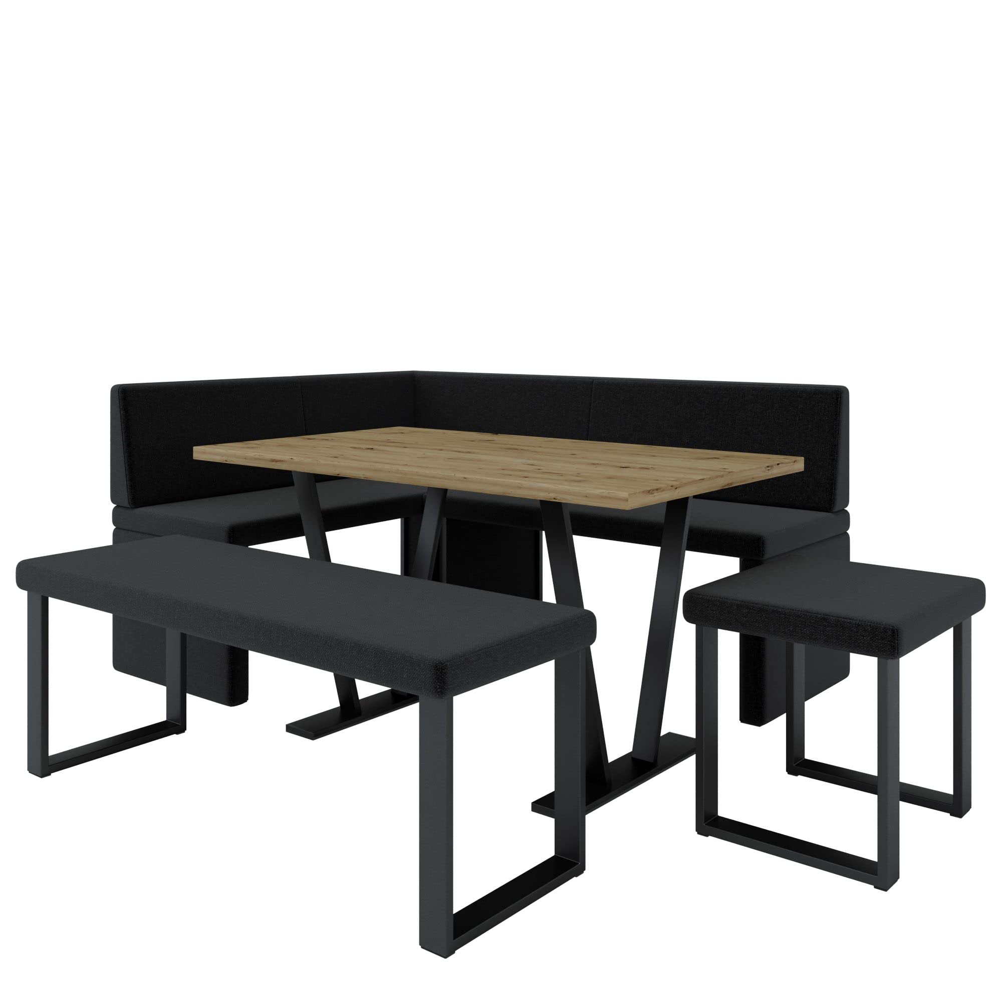 Akiko Banc d'angle en métal avec table et bancs pour votre salle à manger, cuisine moderne, coin salon, coin repas. Parfait pour la cuisine, le bureau et la réception. Finition solide (INARI 100, 196