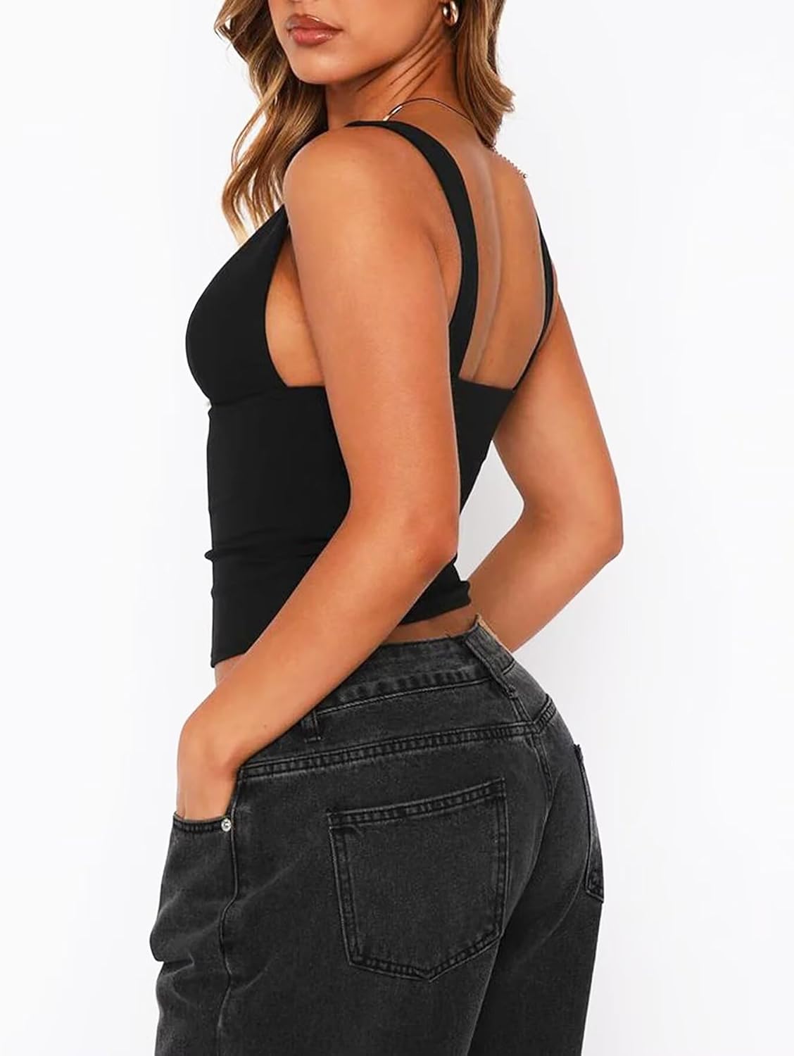 TZLDN Women's Sexy Deep V Neck Plunge Going Out Tops Sleeveless Trendy Cute Y2k Slim Fitted Summer Crop Tank Tops - Image 4