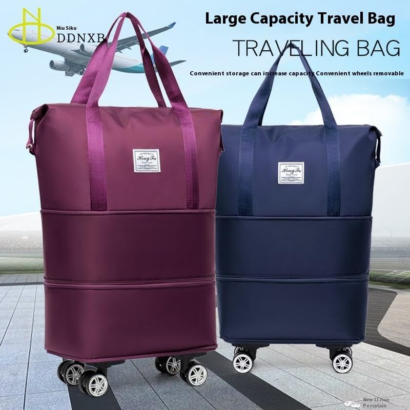 Image of Yatee Foldable Trolley Travel Bag with Wheels for Women & Men, Expandable Rolling Duffel Bag, Large Capacity Lightweight Luggage, Waterproof Carry Tote with Detachable Wheels for Travel