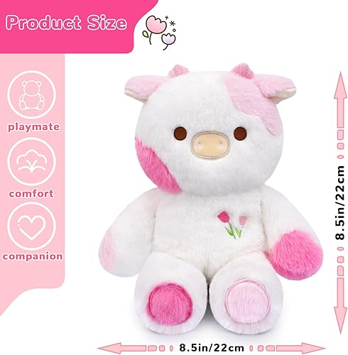 Miniatura 2 de QAUJERY Juguete de peluche de vaca, lindo peluche de vaca con tulipán, almohada suave de vaca de tulipán para niños, baby shower, cumpleaños, San