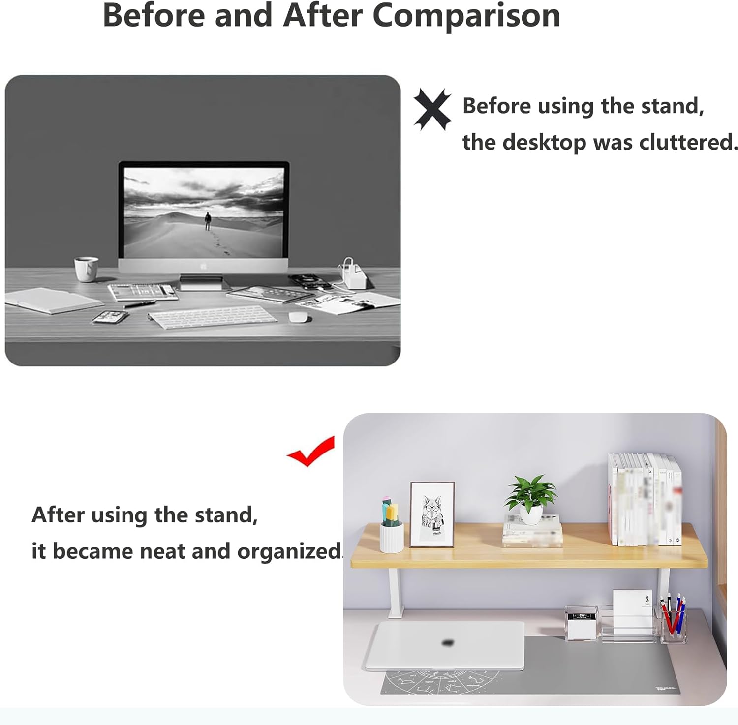 Clamp on Desk Shelf, Adjustable Floating Desktop Extender Space Saving Wood Steel Frame Desk Shelf for Office Study Home Dorm No Drill (23.6x7.8 in)