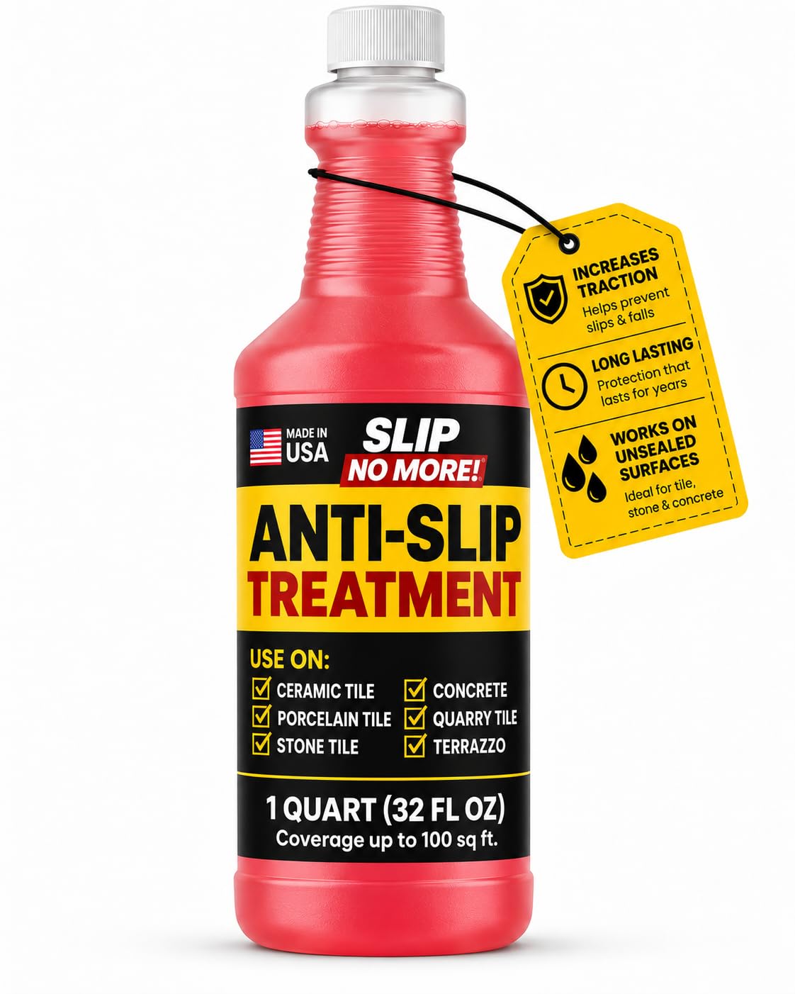 Anti Slip Tile Treatment (Quart) Non-Slip Floor Treatment for Grip on Stone, Porcelain &amp; Ceramic. Indoor &amp; Outdoor, Residential &amp; Commercial Slip Prevention, Works Fast for Lasting Traction