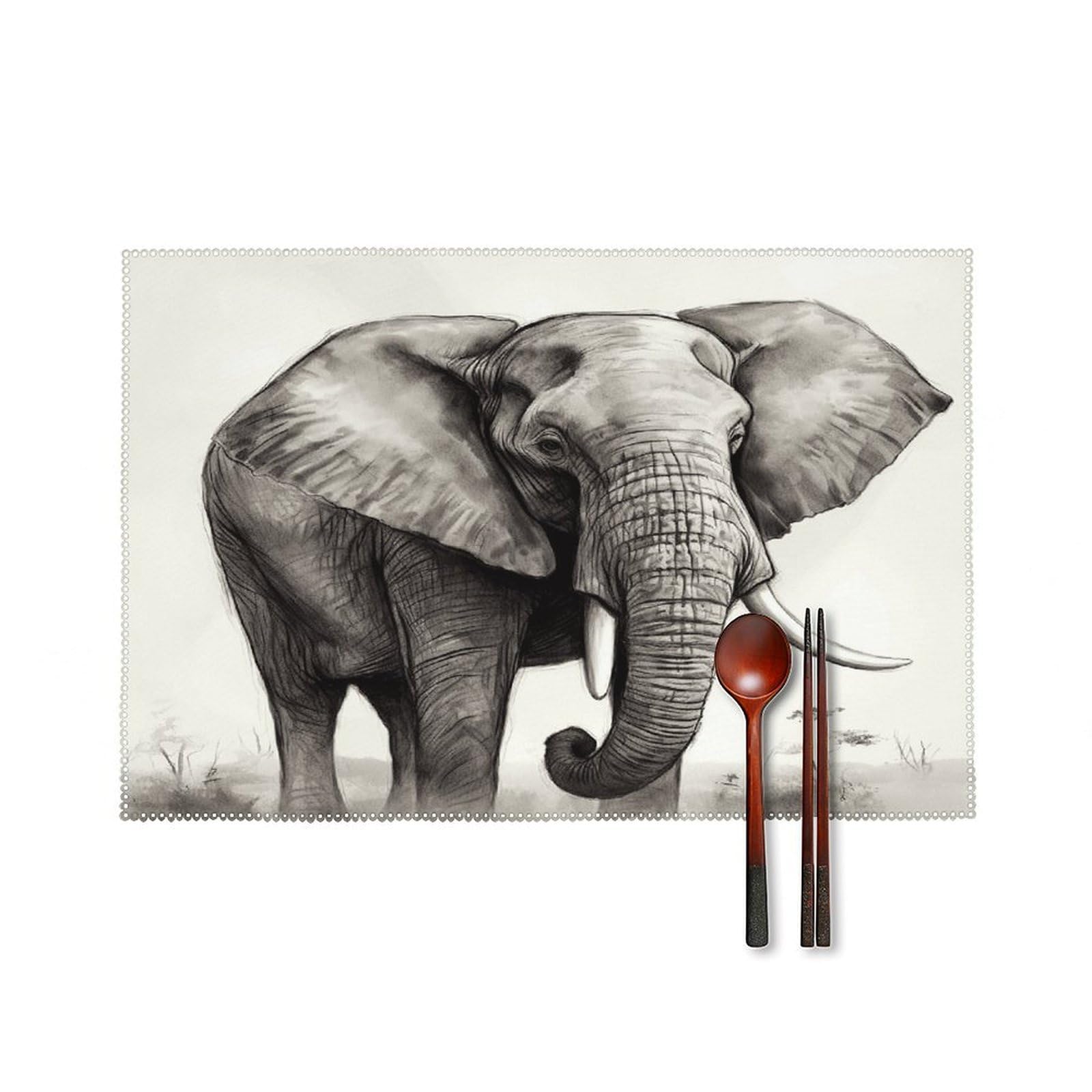 Fodpand Style Elephant Sketch Placemats Set Of 4 Place Mats Table Mats