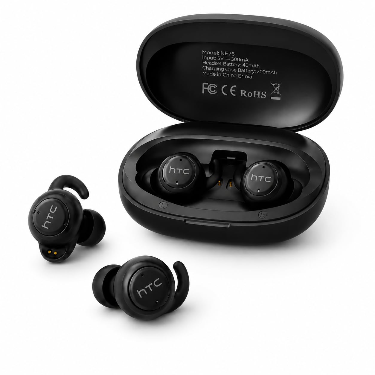 HTC NE76 Mini auricolari Sleep per chi dorme di lato, auricolari wireless Bluetooth 6.0 a basso profilo da 3 g, con traduzione AI e custodia di ricarica USB-C, nero