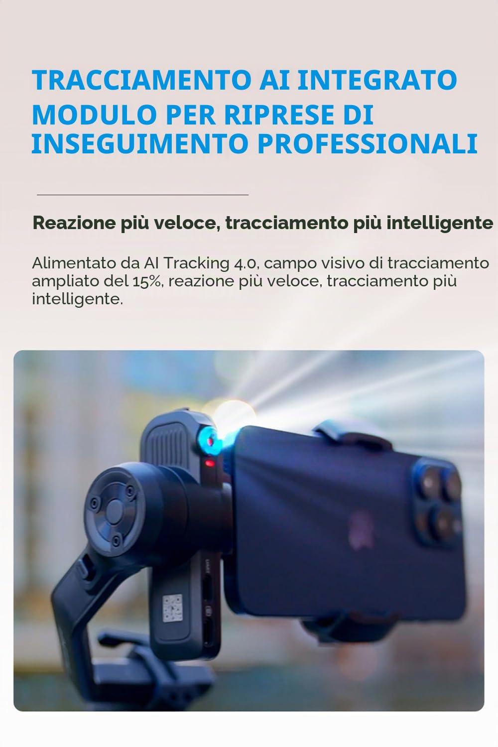 FeiyuTech SCORP Mini 3 Stabilizzatore Gimbal per Smartphone, Modulo di Tracciamento IA e Ventola di Raffreddamento Integrato, Gimbal Phone 3 Assi 2 Kg con Impugnatura Integrata