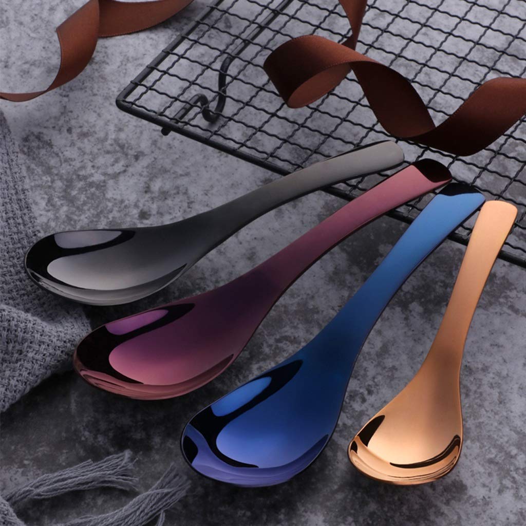 Ensemble de 4 cuillères à Soupe en Acier Inoxydable, cuillères à Soupe, cuillères à Bouillon, cuillère de Service pour Gadget de Cuisine,(Purple L)
