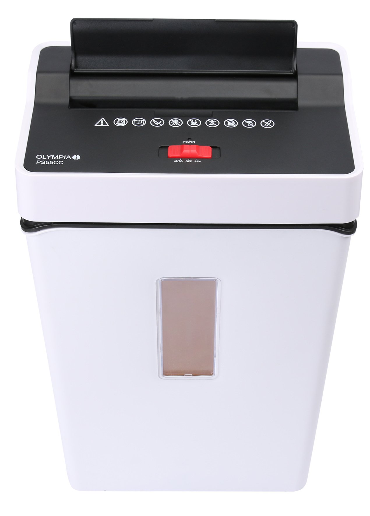 Olympia PS 55 CC - Destructora de papel profesional (con corte en partículas, nivel de seguridad P4, tarjeta de crédito, 10 hojas de 80 g/m², trituradora de papel para oficina, trituradora de papel,
