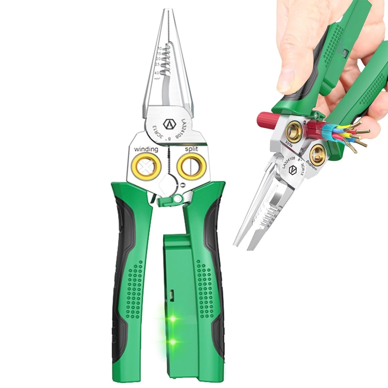 8-in-1 Multi-Functional Wire Stripper Scissors with Electrical Test, Wire Stripper and Crimping Tool, for Wire Stripping, Winding, Opening, Clamping,