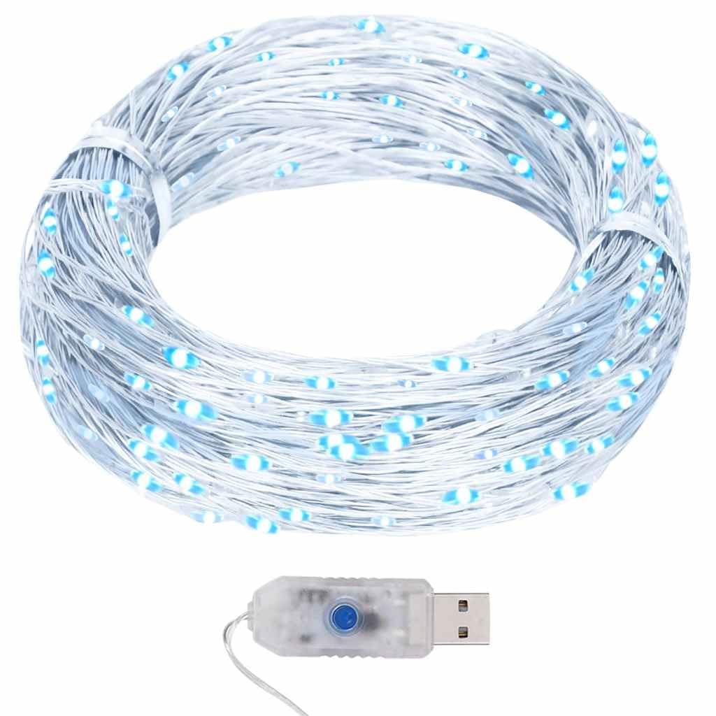 Drut świetlny LED, 40 m, z 400 diodami LED, zimna biel, drut miedziany, 8 funkcji oświetlenia, złącze USB, 3 m, kabel przedłużający, do użytku wewnątrz i na zewnątrz, oświetlenie