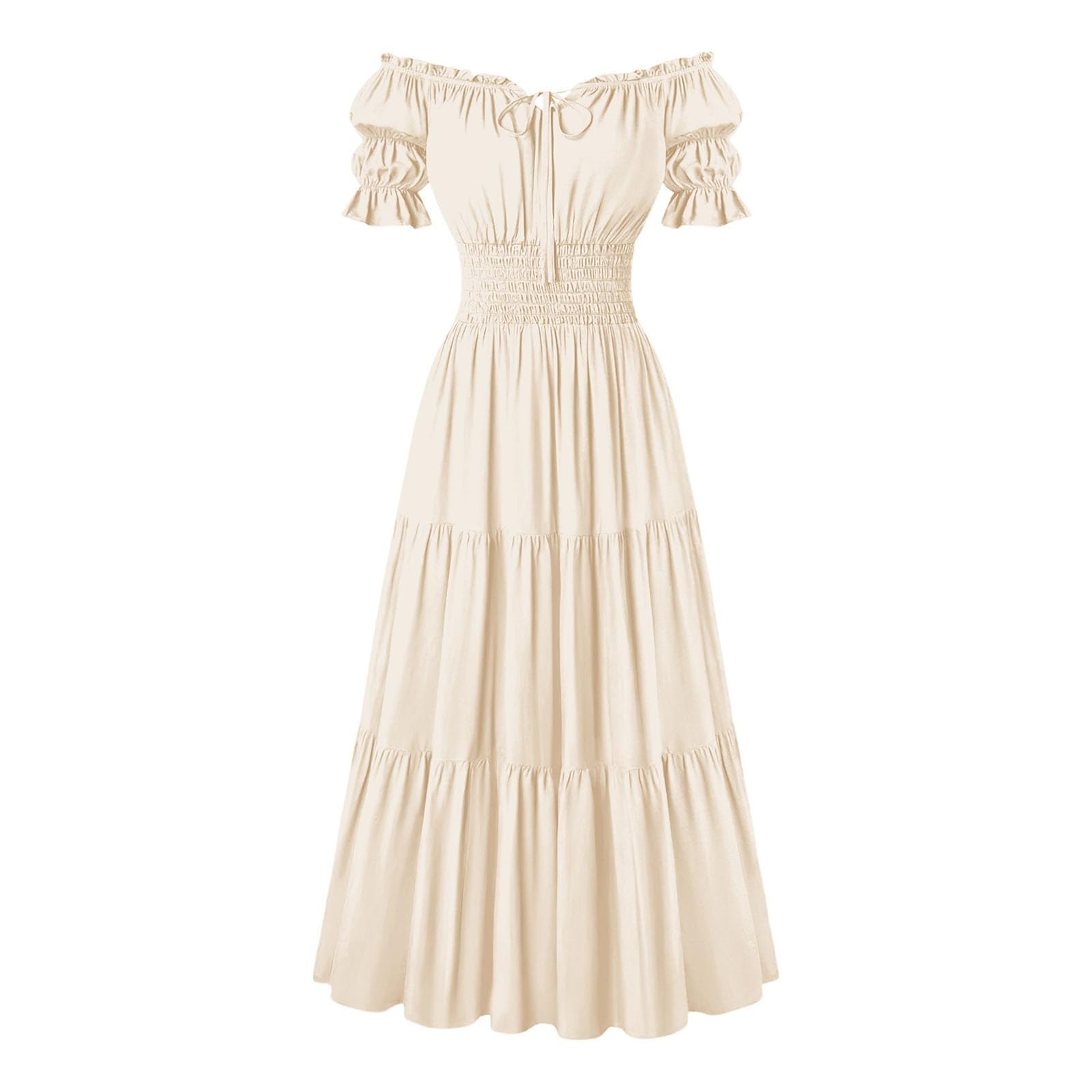 Vestido Medieval Mujer Corset,Vestido Medieval Atemporal Hombro Descubierto Con Cintura CordóN Elegante Casual Midi Fruncido Manga Larga Escote V PuñO Ajustable Cierre Botones Forro Interior Tejido