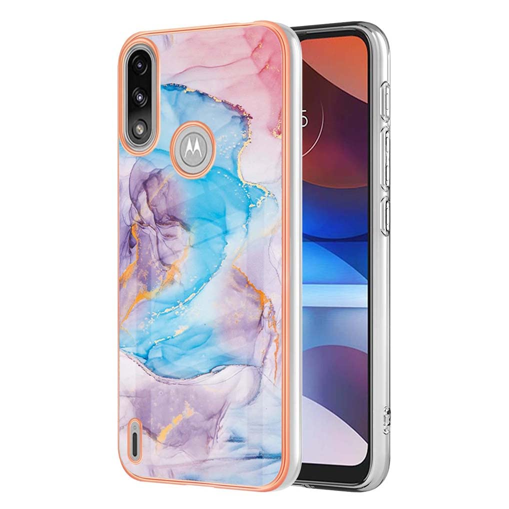 SEAHAI Cover per Motorola Moto E7i Power/Moto E7 Power, Custodia Protettiva Ultra Sottile ed Elegante in Silicone TPU Flessibile, Glitter Modelli Colorful Cover Antiurto Case - Marmo Blu