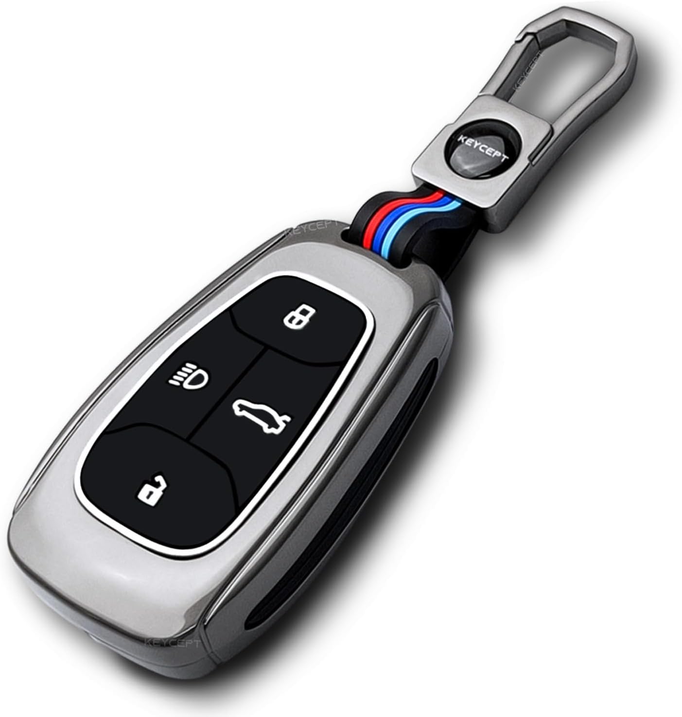 Metal Key Cover for Tata Nexon | Curvv | Altroz | Harrier | Punch | EV | Safari and Facelift 4 Button Smart Key (Short Keychain).