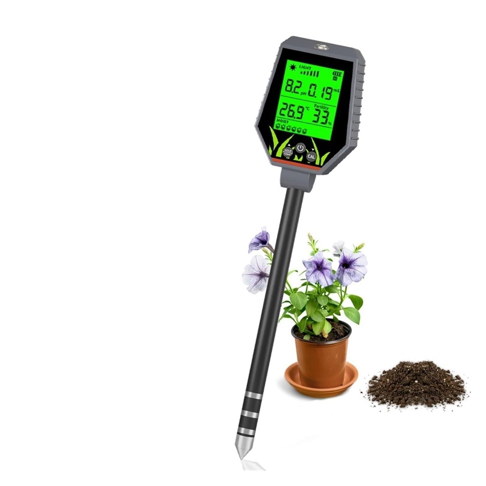Humidimètre pour Sol, Testeur numérique Multifonctionnel de pH et d'humidité du Sol, détecteur de fertilité du Jardin, Moniteur de lumière du Soleil pour Le Jardinage et l'agriculture