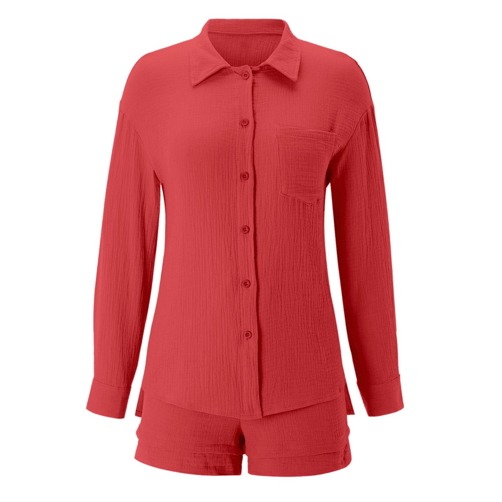 Generisch 2026 Chemisier élégant pour femme - Couleur unie - Plissé - Manches longues - Cordon de serrage haut - Grand ensemble de loisirs tendance