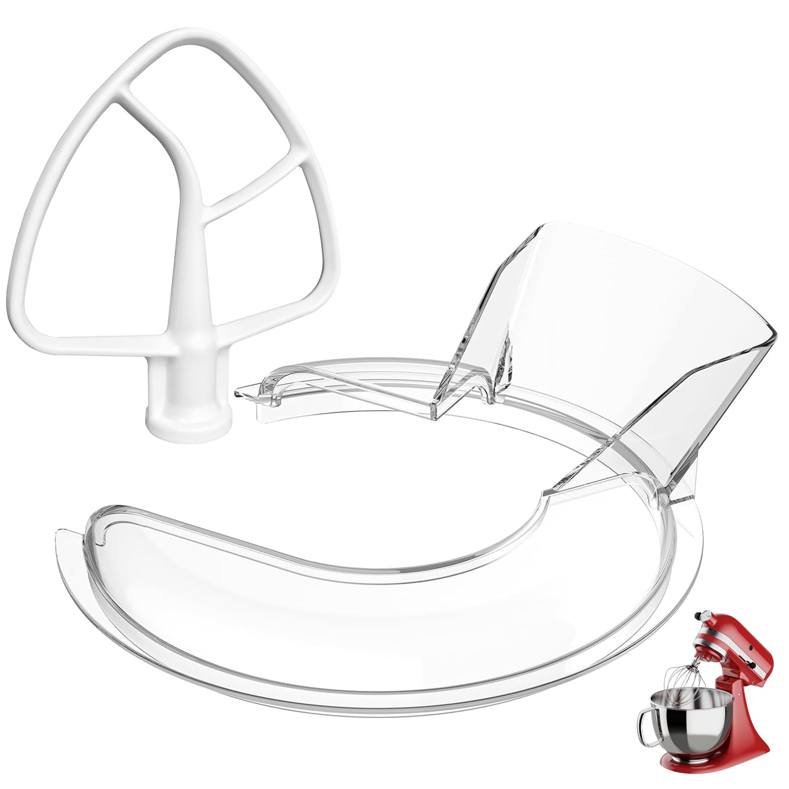 Pouring Shield & Flat Beater for Kitchenaid, Fit 4.5-5Qt Tilt-Head Stand Mixers, Clear Safety Pouring Shield, Flat Beater Replacement, For Kitchen Aid Accessories and Attachments