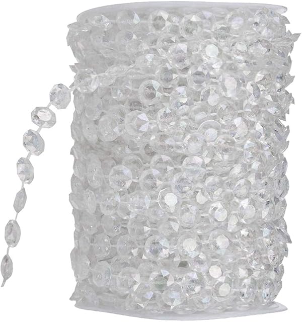 Sewroro 33 10mm Crystal Acrylic Bead Garland Strands Hanging Clear Diamond Beads Chain Garlands for DIY Beads String Curtain Wedding Party Decoration