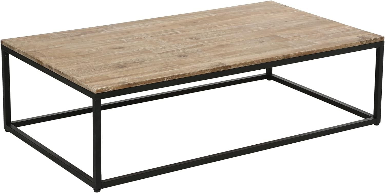 Avilia Elegante Tavolino Moderno in Legno di Acacia e Metallo - Stile Contemporaneo - Tavolino basso - 115x65x32,5 cm, Marrone e Nero