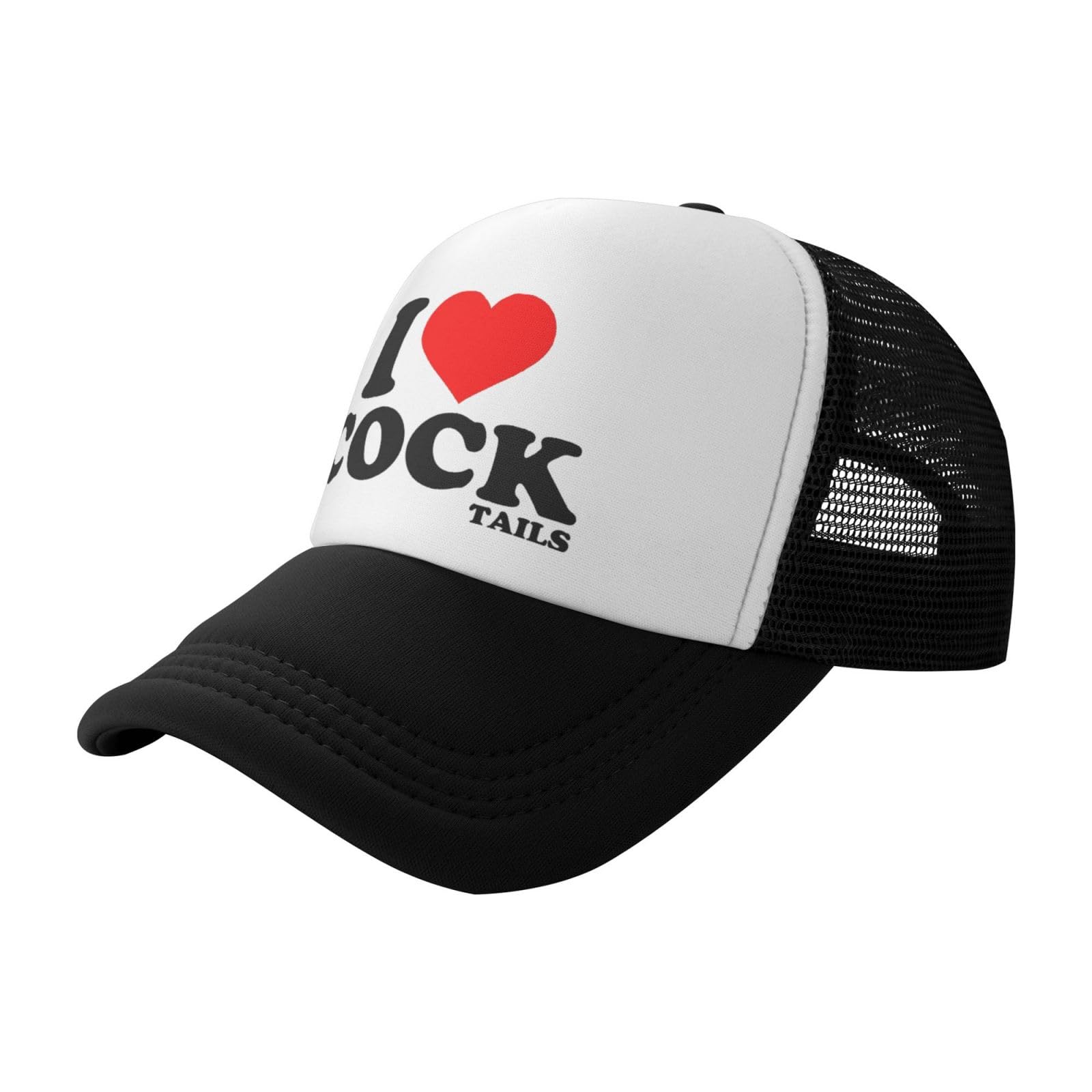I Love Heart Cocktails Funny Adjustable Mesh Trucker Hat for Adults Unisex Classic Hats Fishing Caps Black