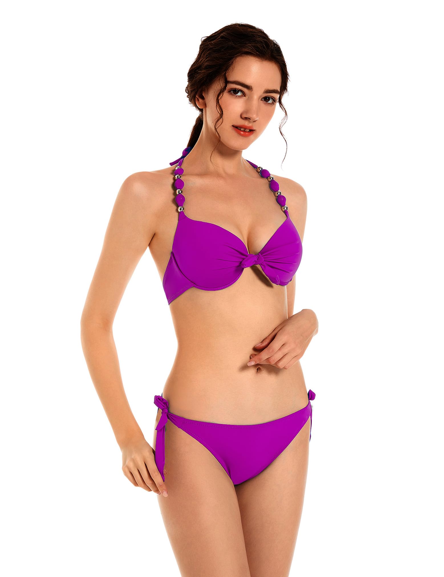 Damski zestaw bikini push up, dwuczęściowy strój kąpielowy, wiązany na szyi, strój kąpielowy z fiszbinami