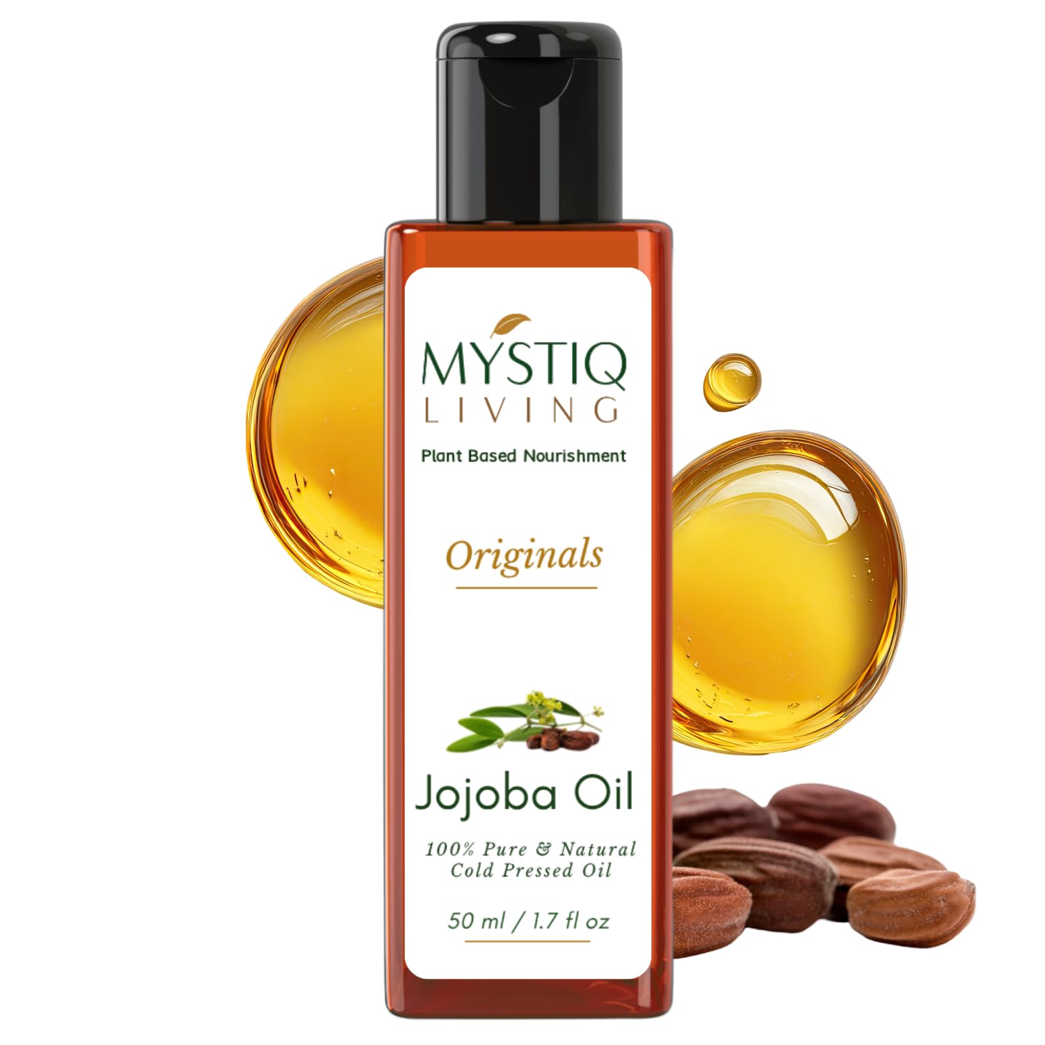 Mystiq Living Jojoba Oil for Hair Growth, Skin, Face & Body Massage | Organic | Cold Pressed 100% Pure Hexane Free - 50ML