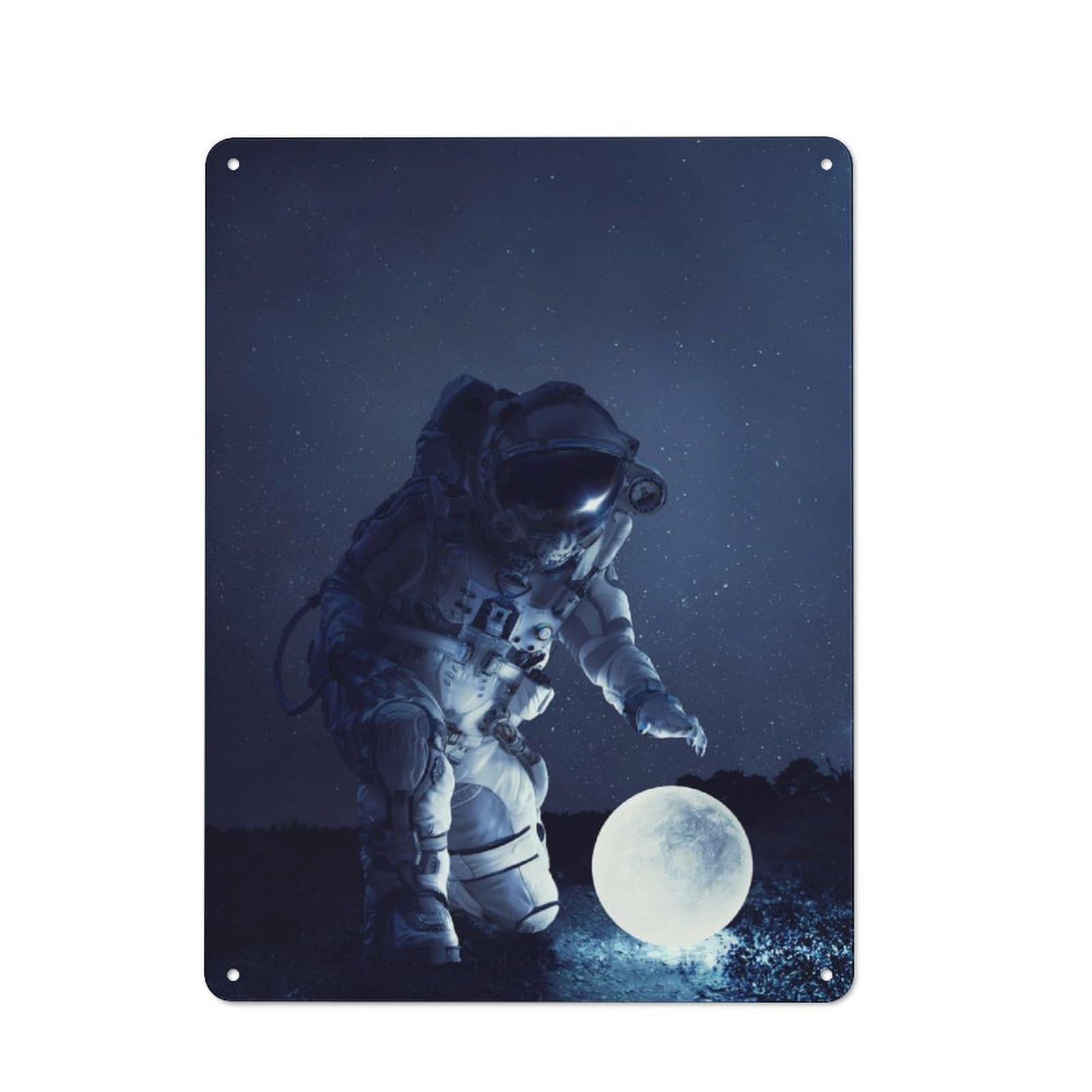 Junmoney Astronaut And Moon Rustic Tin Wall Plaque 40X30cm For Guest Room Or Hallway, For Garage, Workshop And Man Cave Decoration