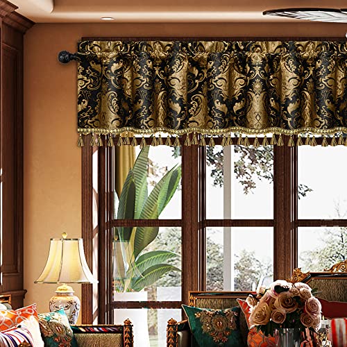TOPLUXE Scheibengardine, Kurzstore für Schlafzimmer Esszimmer Wohnzimmer Küche, Damast Volant für Fenster 137x46 cm 1 Stück (Schwarz) Cover