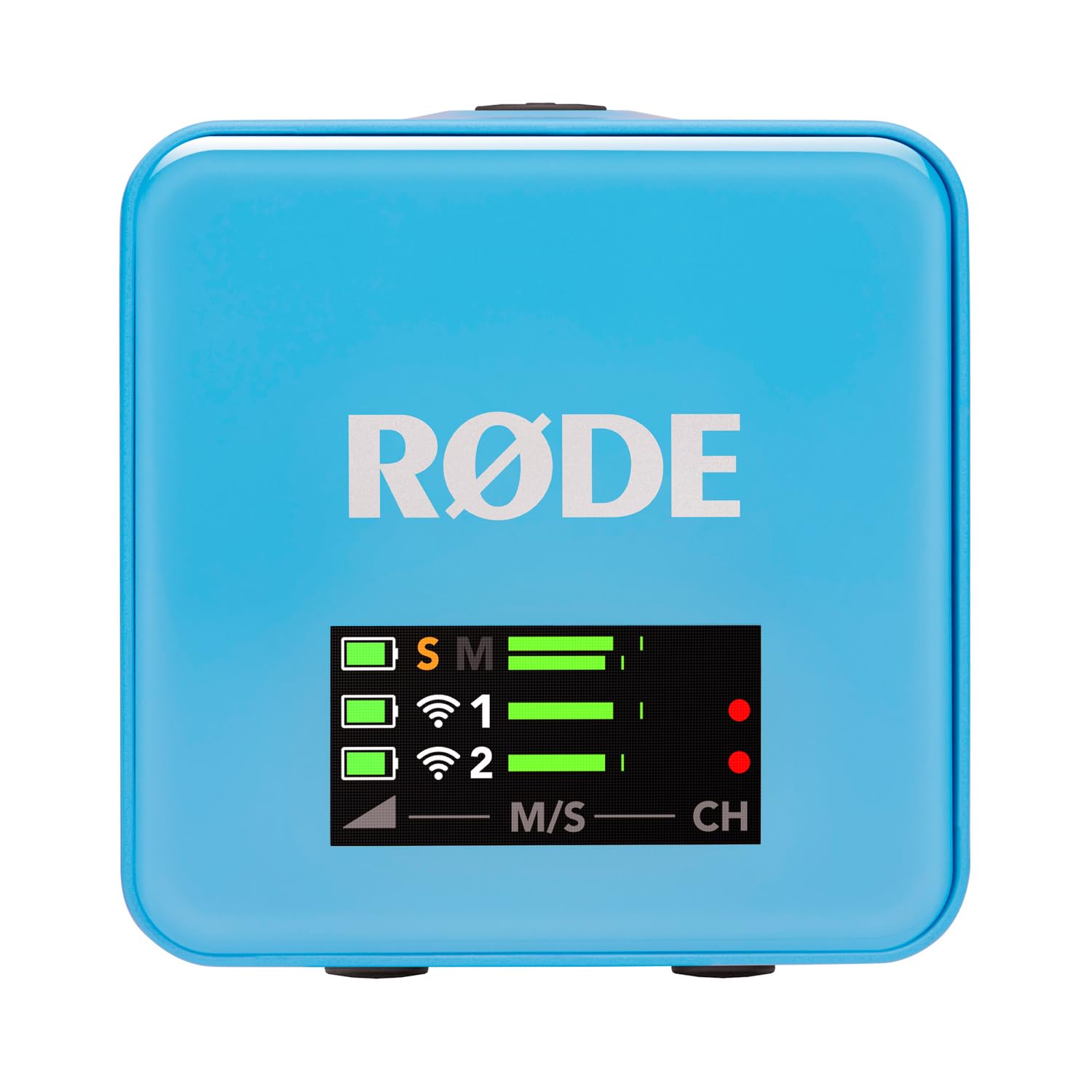 Rode Wireless GO Gen 3 - Sistema inalámbrico de micrófono inalámbrico de 2 canales, color azul con estuche de carga, 2 micrófonos Lavalier GO y 2 protectores de viento de piel