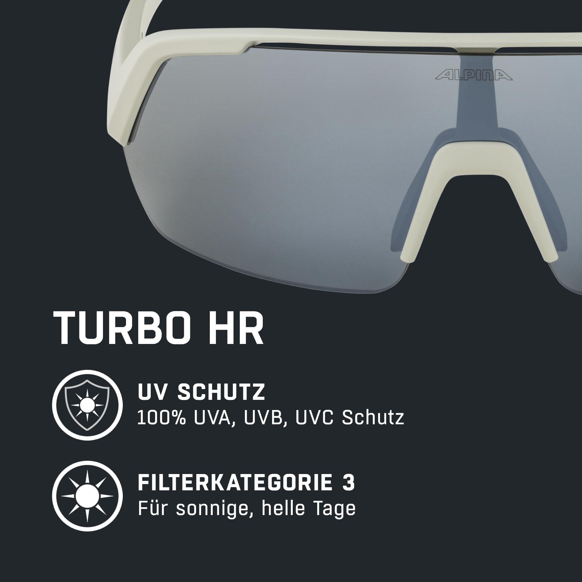 ALPINA TURBO HR - Wasserabweisende und Beschlagfreie Sport- & Fahrradbrille Mit 100% UV-Schutz Für Erwachsene